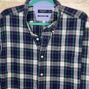Nautica Button Down Shirt, XXL Slim Fit Plaid